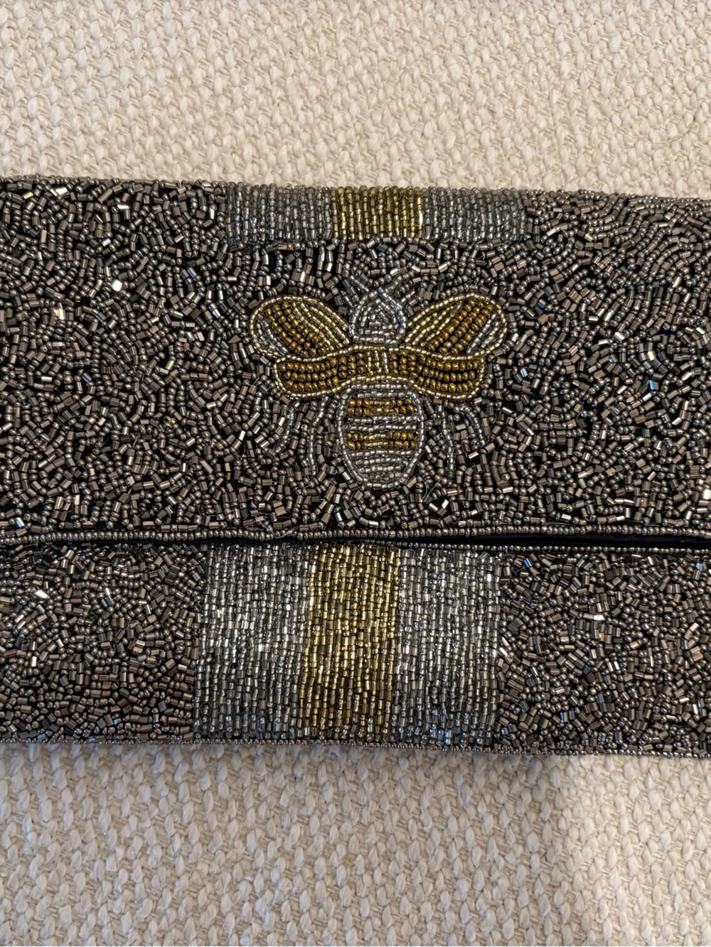Hand-Beaded Black & Gold Bee Accent Clutch